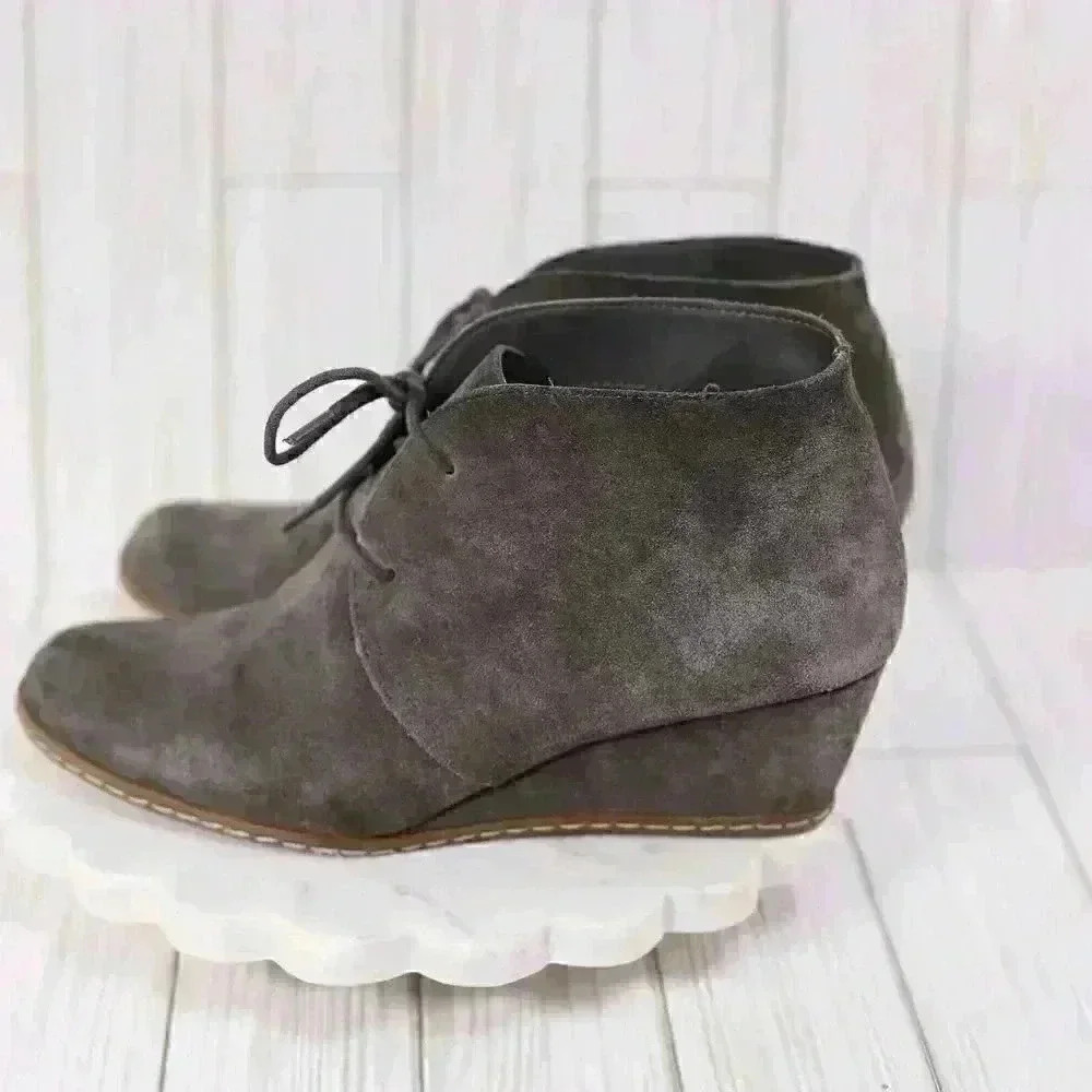 Franco Sarto Booties Acquire Womens Size 8 Wedge Boots Heel Grey Suede Ankle